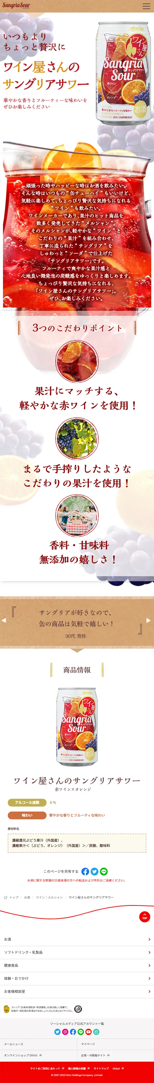 ワイン屋さんのサングリアサワーのLPデザイン（その他のお酒／ホワイト系／かわいい系）スマホ版