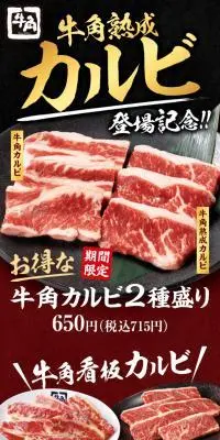 牛角カルビ2種盛りのLPデザイン（肉・肉加工品／ブラック系／信頼・安心系）スマホ版