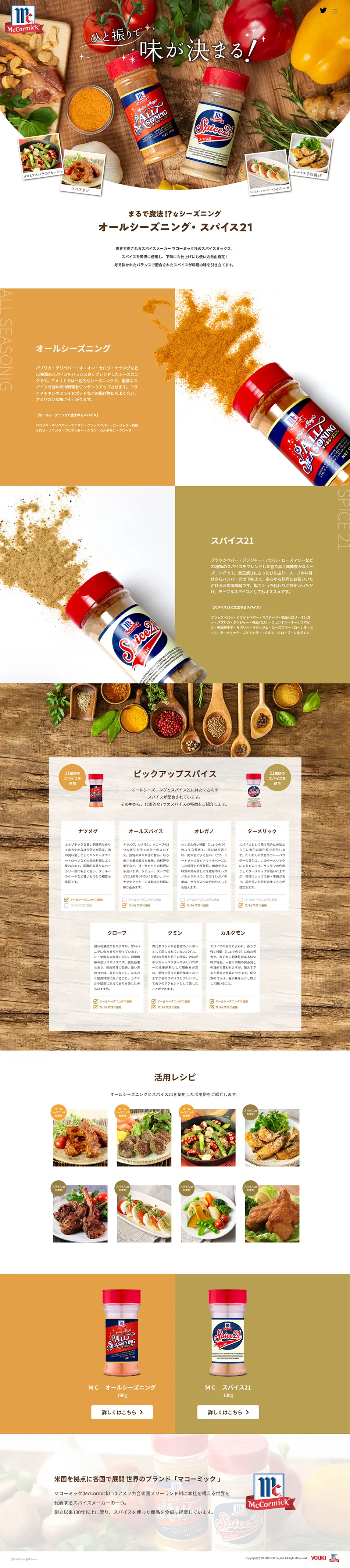 オールシーズニング・スパイス21のLPデザイン（調味料・甘味料・ダシ・スープ／ブラウン系／にぎやか系）PC版