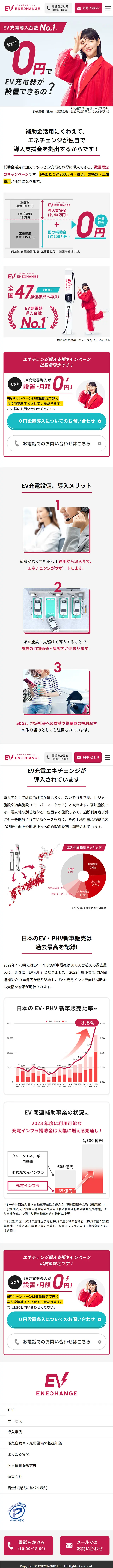 EV充電　エネチェンジのLPデザイン（車体・車用品／レッド系／シンプル系）スマホ版