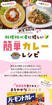 Easy Curry Recipe LP design (Prepared foods, dishes, and cuisine / Pink shades / Natural style) Mobile version