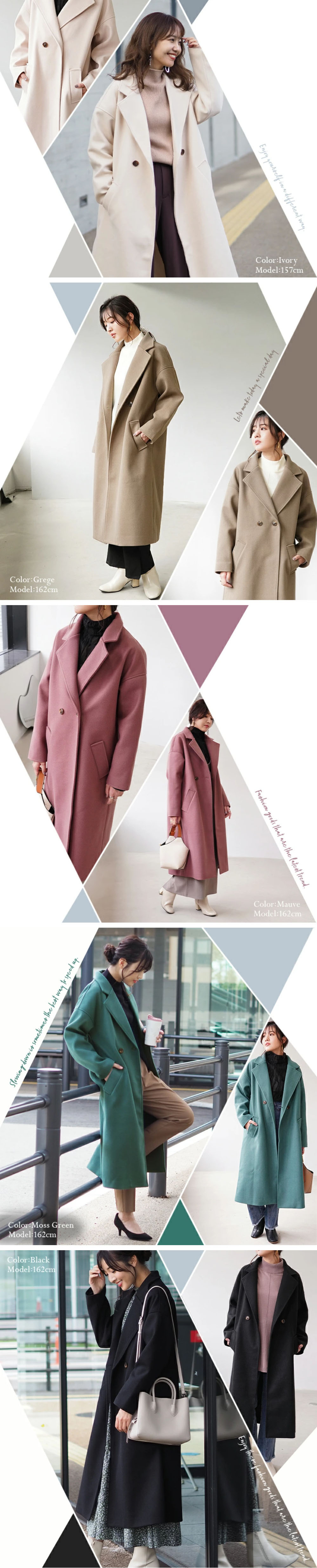 Long Chester Coat LP design (Women's fashion / White-based / Stylish type)