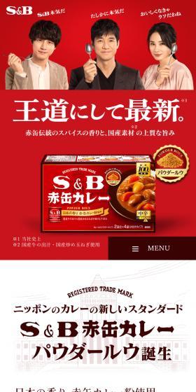 S&B 赤缶カレーパウダールウのLPデザイン（調味料・甘味料・ダシ・スープ／レッド系／信頼・安心系）スマホ版