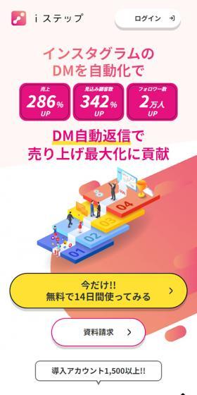 Instagramチャットボット「iステップ」のLPデザイン（デザイン・アプリ・システム／ピンク系／シンプル系）スマホ版