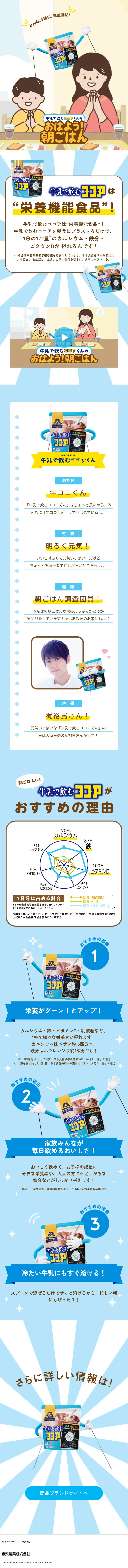 Cocoa-kun for Milk's Good Morning! Breakfast LP design (Health foods, health drinks, and supplements / Shades of blue / Cute style) Mobile version