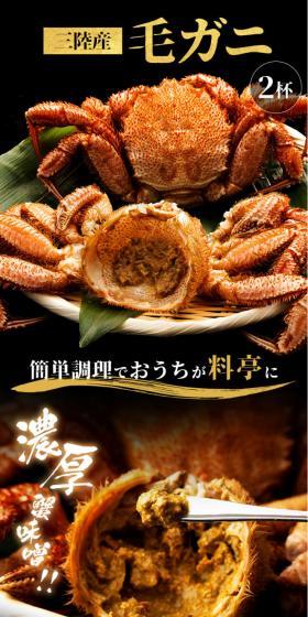 三陸産 毛ガニのLPデザイン（魚介類・海産物／ブラック系／和風系）スマホ版