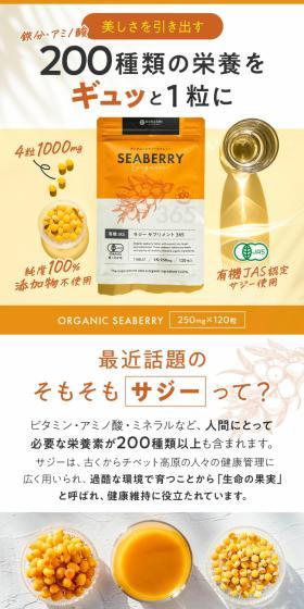 Organic JAS Sea Buckthorn Supplement LP design (Health foods, health drinks, and supplements / Orange tones / Trust and Safety) Mobile version