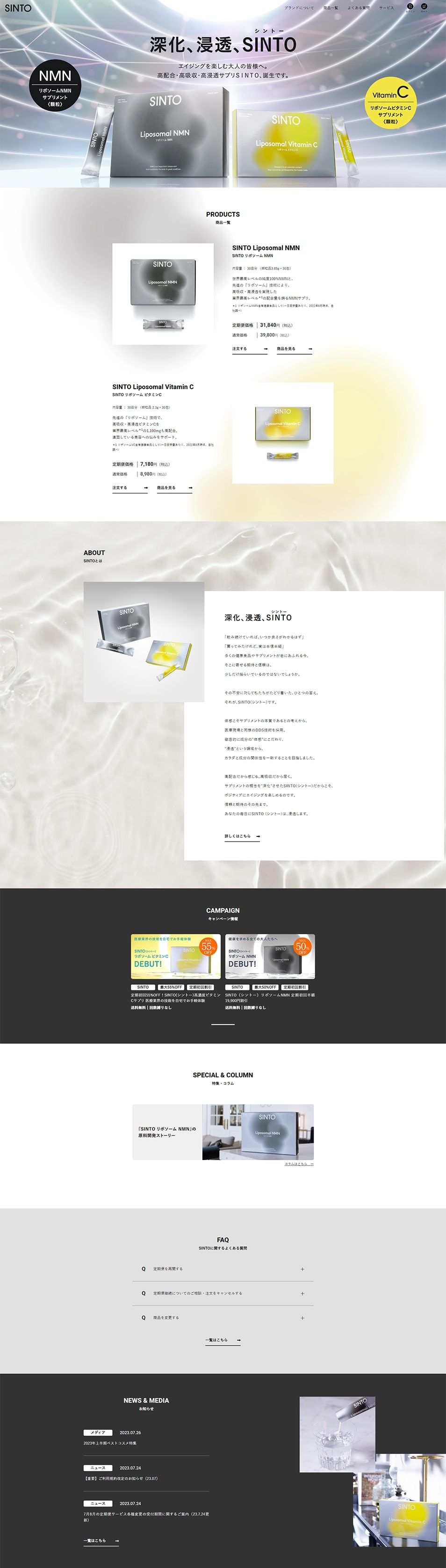 SINTOのLPデザイン（コスメ・化粧品・コンタクトレンズ／グレー系／かっこいい系）PC版