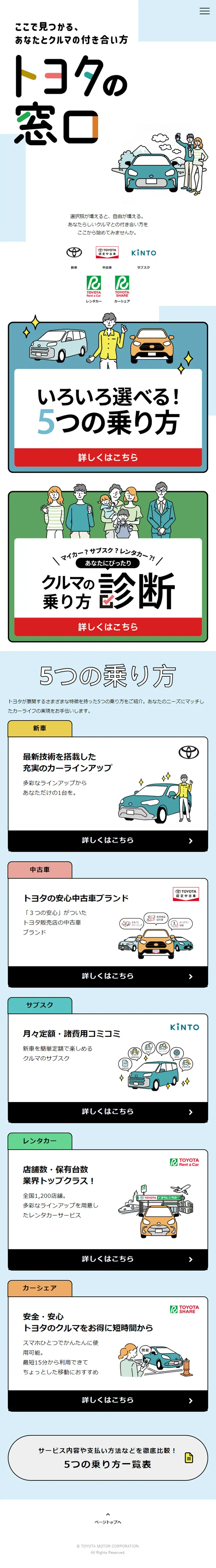 Toyota Contact Point LP design (Rental, Contracting, and Outsourcing / White-based / Simple) Mobile version
