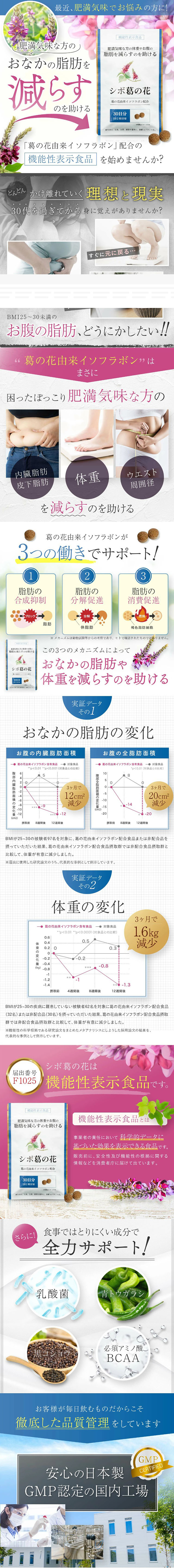 シボ葛の花のLPデザイン（ダイエットサプリ・ダイエット飲料／ホワイト系／信頼・安心系）スマホ版