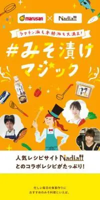 みそ漬けマジックのLPデザイン（調味料・甘味料・ダシ・スープ／イエロー系／にぎやか系）スマホ版