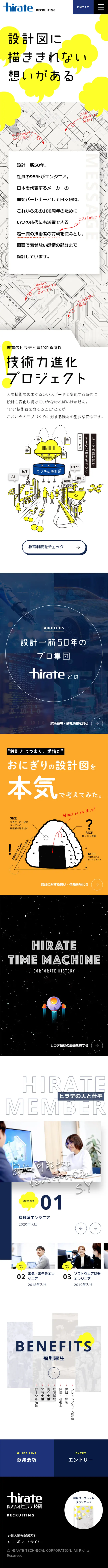ヒラテ技研 採用サイト2023のLPデザイン（中途採用／ホワイト系／かわいい系）スマホ版