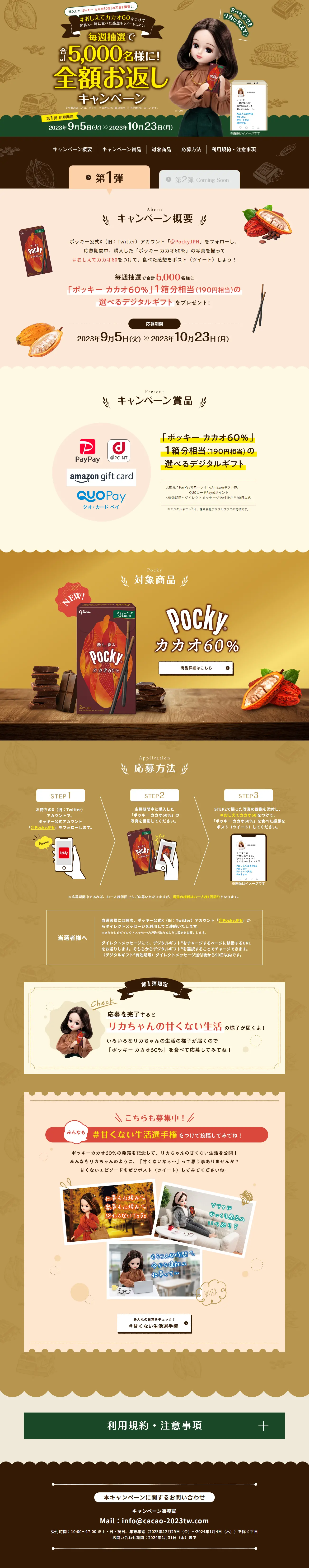 A total of 5,000 winners selected by weekly lottery! Full refund campaign LP design (Events, Campaigns, Experiences / Brown tones / Natural style) PC version