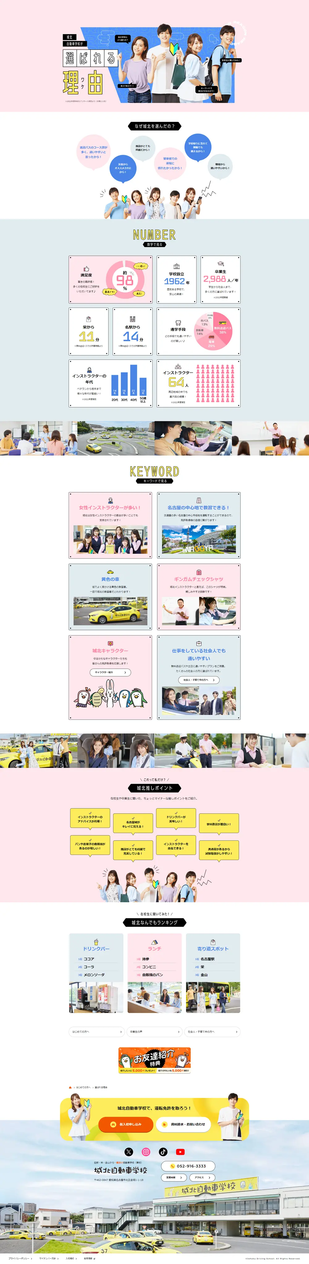 城北自動車学校が選ばれる理由のLPデザイン（学校・塾・通信講座／ピンク系／かわいい系）PC版