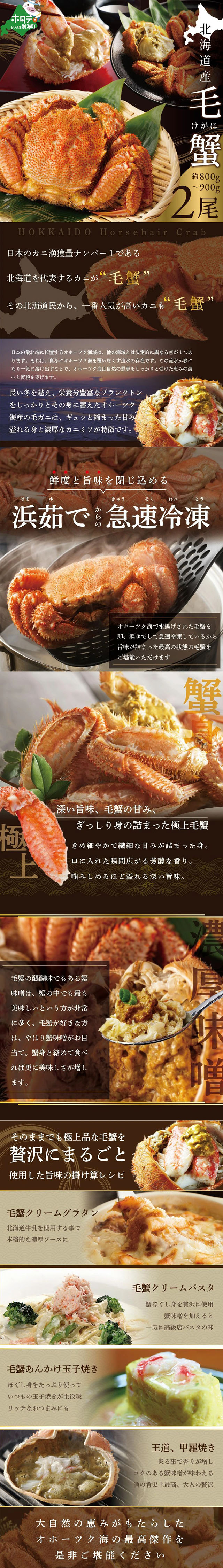 毛蟹のLPデザイン（魚介類・海産物／ブラック系／和風系）スマホ版