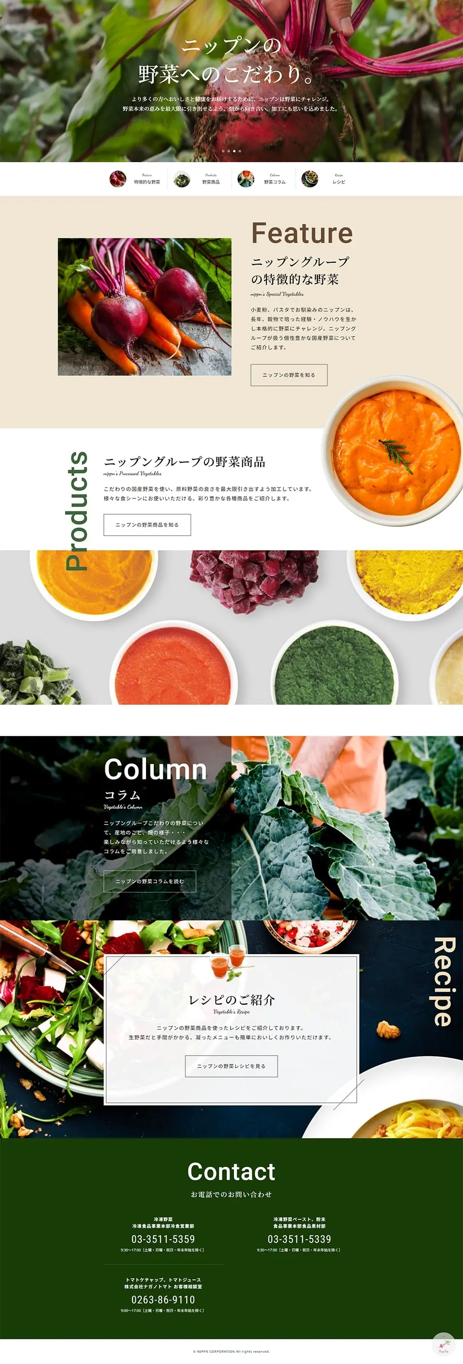 ニップンの野菜へのこだわりのLPデザイン（フルーツ・果物・野菜／カラフル系／かわいい系）PC版