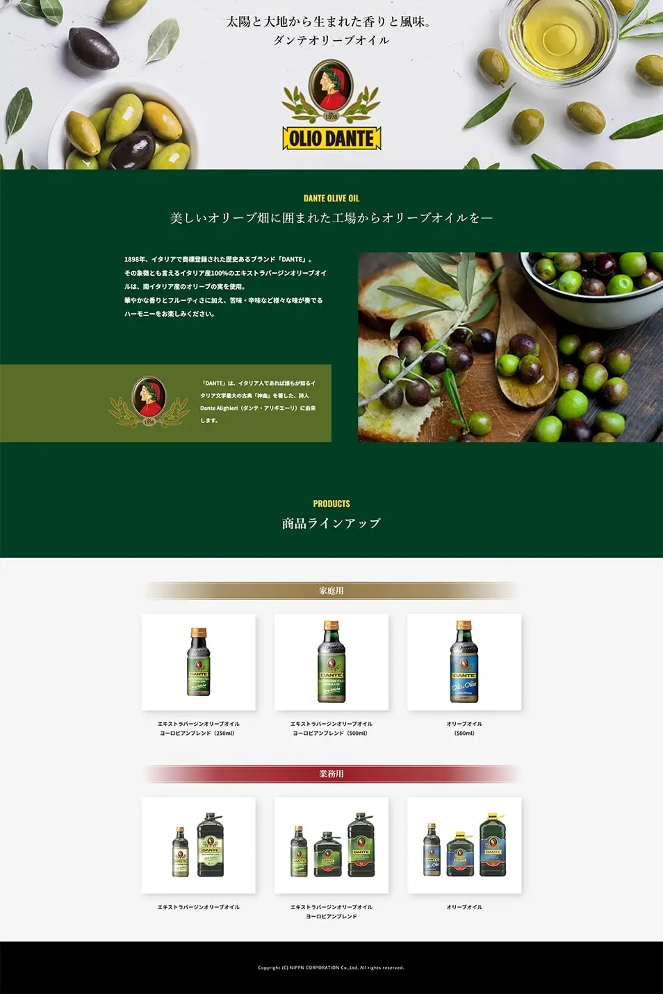 OLIIO DANTEのLPデザイン（調味料・甘味料・ダシ・スープ／グリーン系／シンプル系）PC版