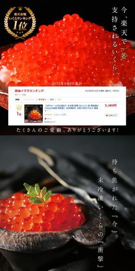 北海道 斜里産 生イクラ 醤油漬けのLPデザイン（魚介類・海産物／ブラック系／高級・セレブ系）スマホ版