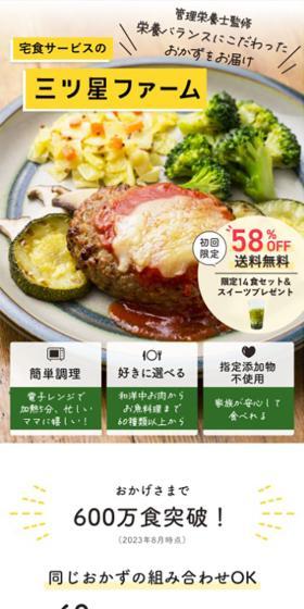 宅配食のLPデザイン（レトルト・インスタント／イエロー系／シンプル系）スマホ版