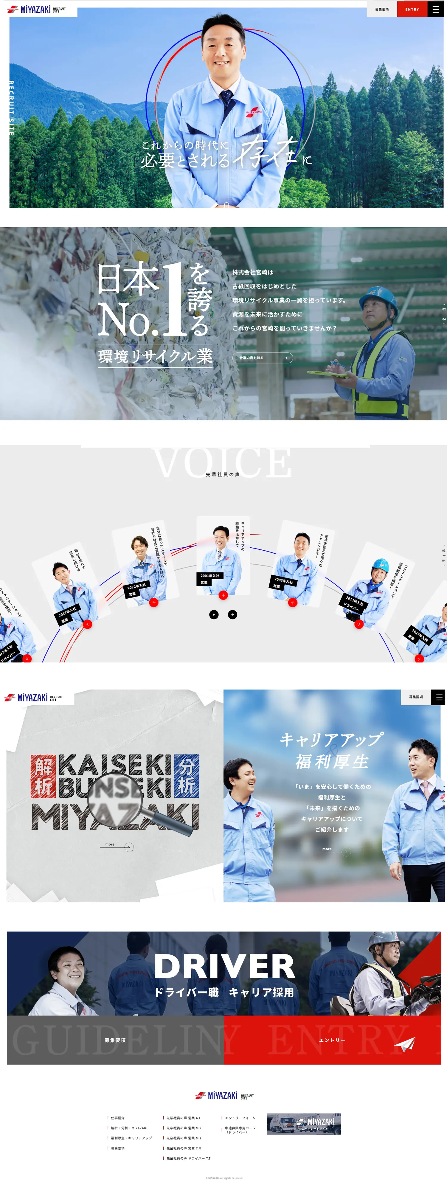 株式会社宮崎　採用サイトのLPデザイン（中途採用／ブルー系／かっこいい系）PC版