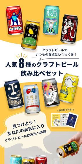 A tasting set of 8 popular craft beers LP design (Beer and Happoshu / yellow / Simple) Mobile version