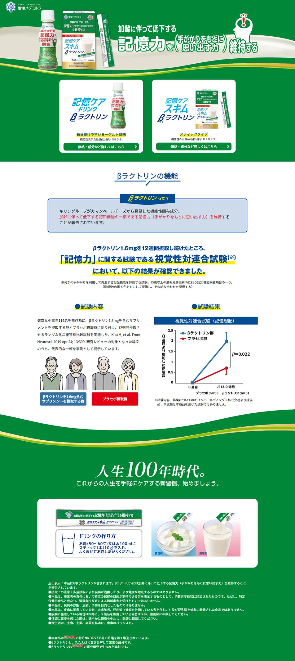 記憶ケアのLPデザイン（健康食品・健康ドリンク・サプリメント／グリーン系／健康・癒し系）PC版