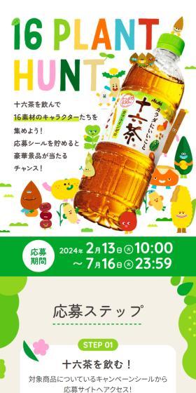 16PLANT HUNT｜「十六茶」のLPデザイン（お茶・紅茶・珈琲／グリーン系／爽やか系）スマホ版