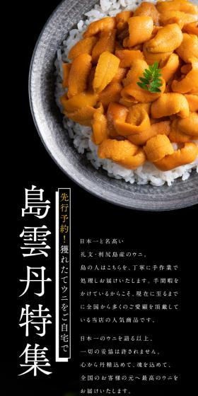 島雲丹特集のLPデザイン（魚介類・海産物／ブラック系／和風系）スマホ版