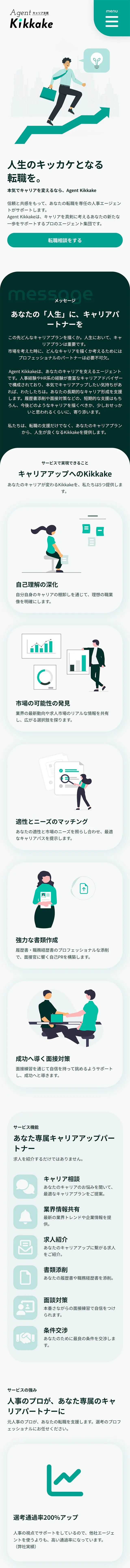 KikkakeのLPデザイン（診断・マッチング・まとめ／グリーン系／シンプル系）スマホ版