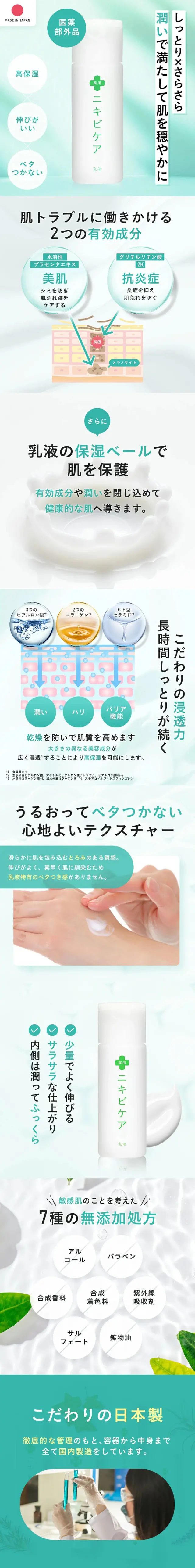 ニキビケア乳液のLPデザイン（スキンケア・ボディケア・ヘアケア／グリーン系／清潔系）スマホ版