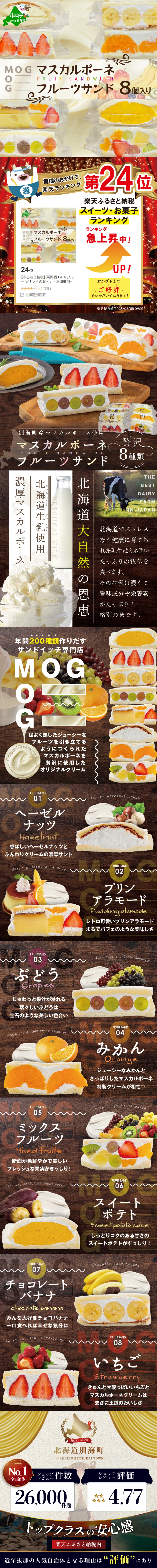 Fruit Sandwiches (8 types) using Betsukai Town Mascarpone LP design (Western confectionery / Brown tones / Cute style)