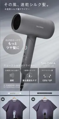 SALONIA スムースシャインドライヤーのLPデザイン（一般家電／グレー系／スタイリッシュ系）スマホ版