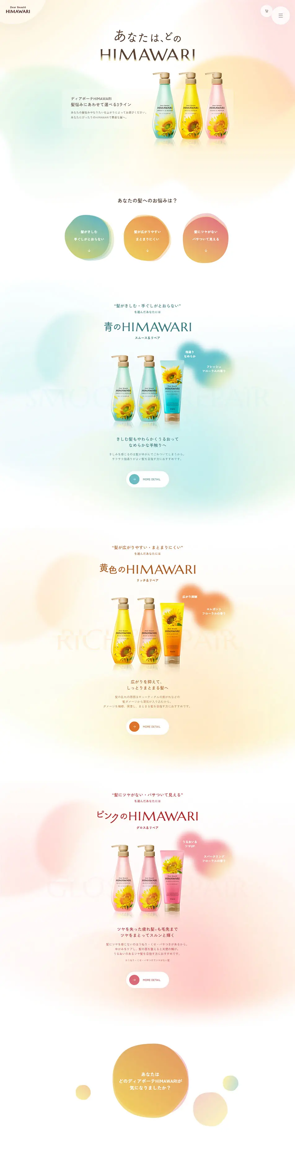 あなたは、どのHIMAWARIのLPデザイン（スキンケア・ボディケア・ヘアケア／オレンジ系／かわいい系）PC版