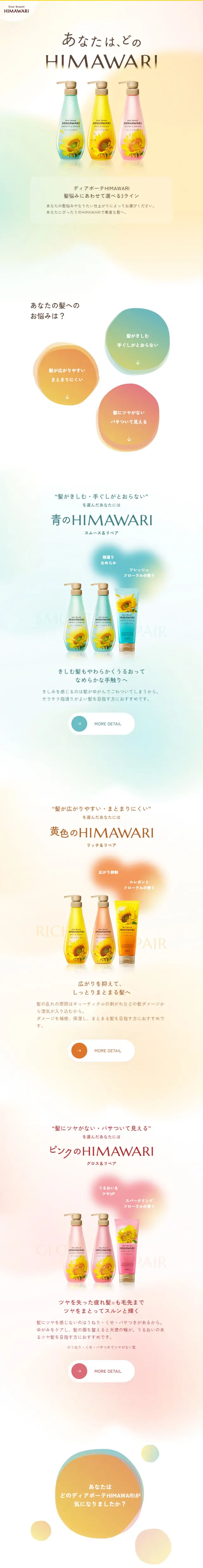 あなたは、どのHIMAWARIのLPデザイン（スキンケア・ボディケア・ヘアケア／オレンジ系／かわいい系）スマホ版