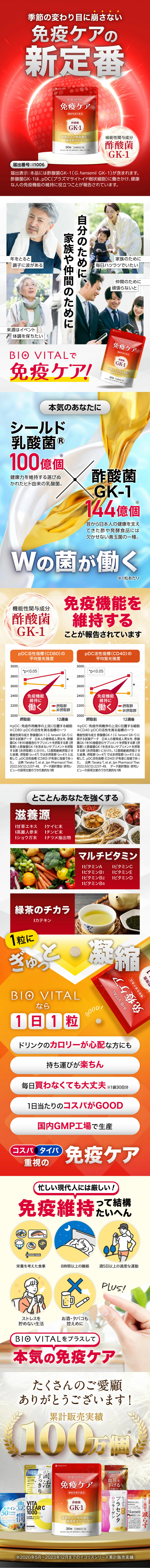 免疫ケア サプリメント BIOVITALのLPデザイン（健康食品・健康ドリンク・サプリメント／レッド系／健康・癒し系）スマホ版