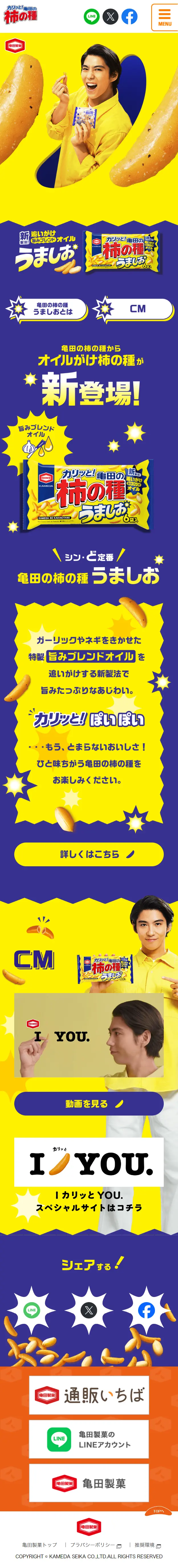 Kamedanokakinotane Umashio LP design (Snack foods, gum, and candy / yellow / Lively type) Mobile version