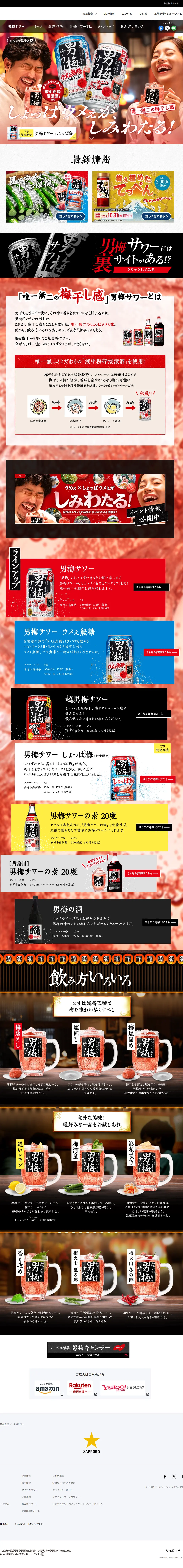 男梅サワーのLPデザイン（その他のお酒／レッド系／にぎやか系）PC版