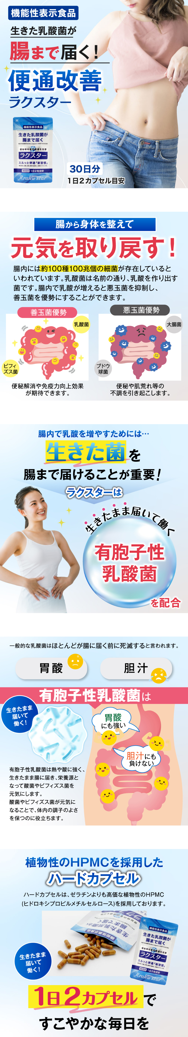 Bowel Movement Improvement Supplement RAKUSTAR LP design (Health foods, health drinks, and supplements / Shades of blue / Clean-cut)