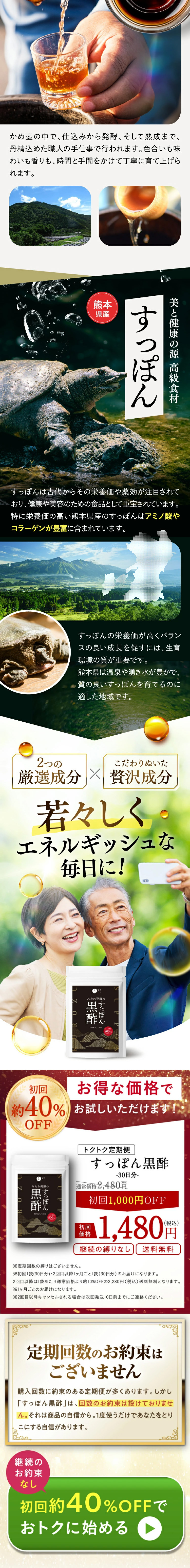 すっぽん黒酢のLPデザイン（健康食品・健康ドリンク・サプリメント／ブラック系／にぎやか系）スマホ版