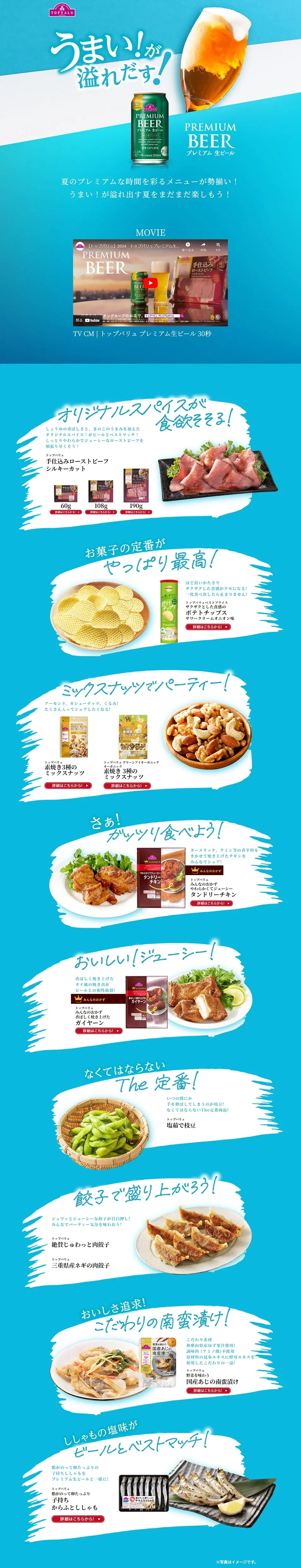 プレミアム生ビールのLPデザイン（ビール・発泡酒／ブルー系／かっこいい系）PC版