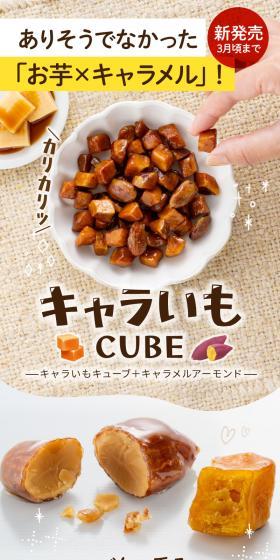 キャラいもCUBEのLPデザイン（スナック・ガム・あめ・グミ／ブラウン系／かわいい系）スマホ版