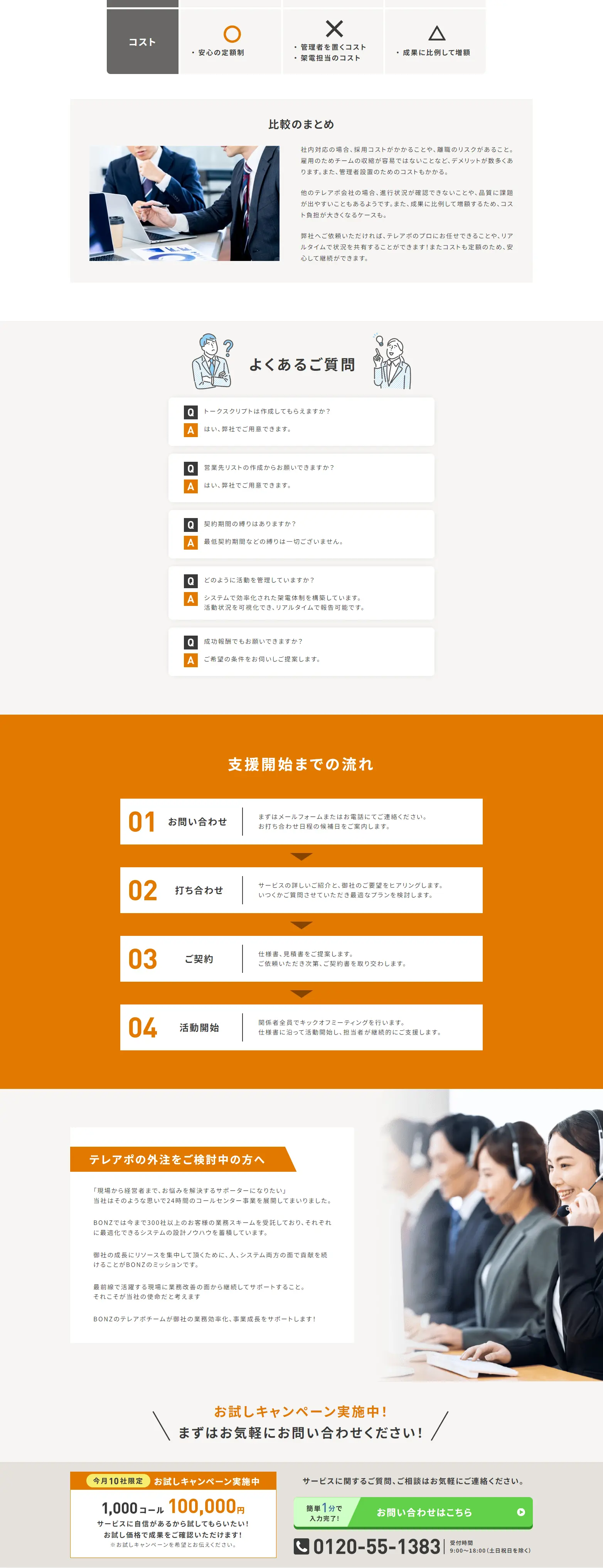 Telemarketing Outsourcing Service for Beginners LP design (Rental, Contracting, and Outsourcing / Orange tones / Trust and Safety) PC version