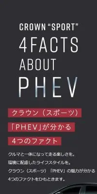 クラウン （スポーツ）「PHEV」が分かる4つのファクトのLPデザイン（車体・車用品／グレー系／スタイリッシュ系）スマホ版