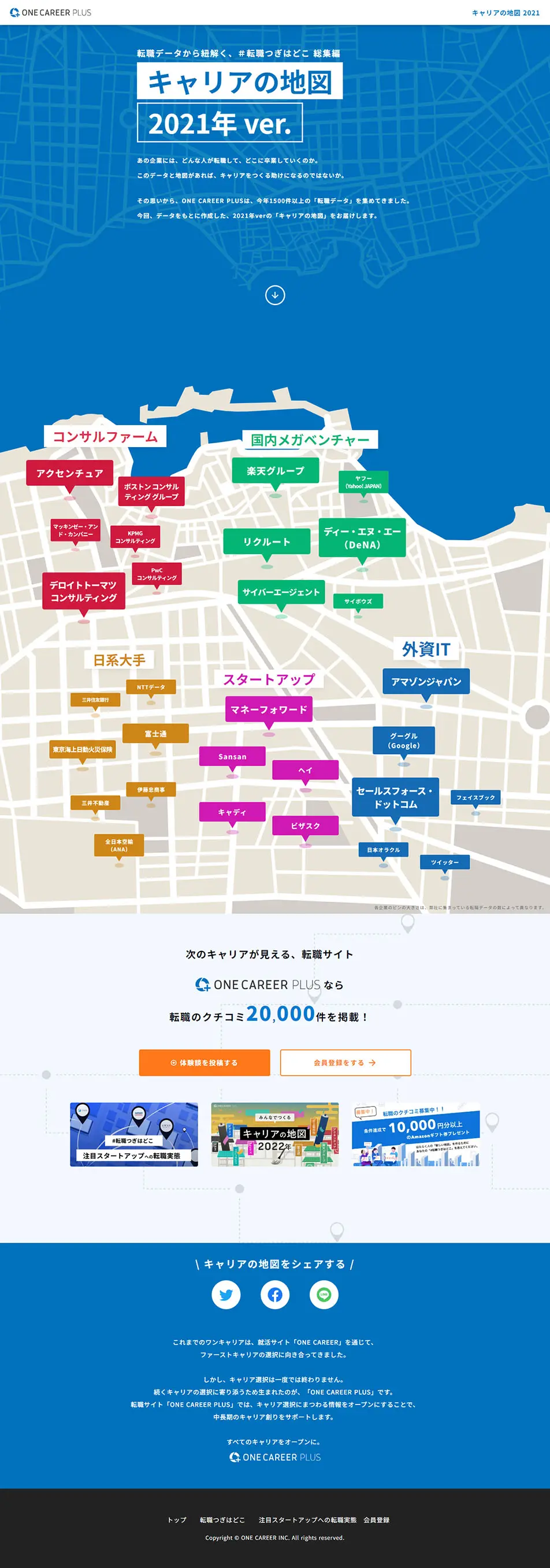 キャリアの地図のLPデザイン（中途採用／ブルー系／シンプル系）PC版