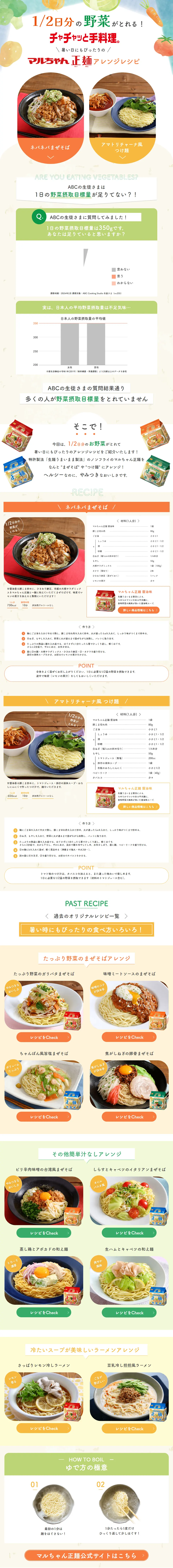Quick homemade meals! Maruchan Seimen arranged recipes perfect even for hot days. LP design (Diagnosis, Matching, and Summary / White-based / Clean-cut) PC version