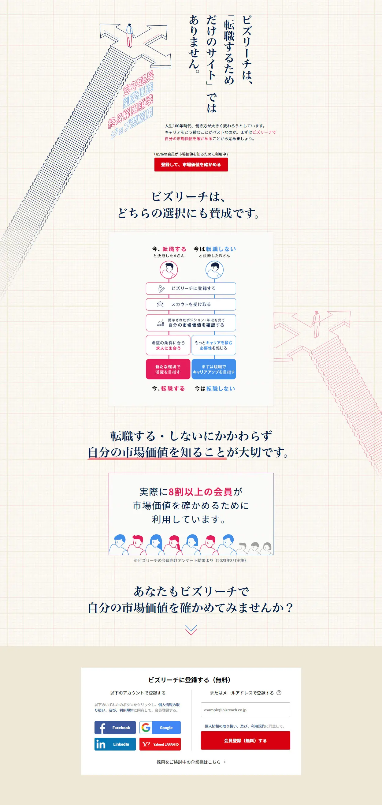 High-class career change site for selected individuals: BizReach LP design (recruitment / Pink shades / Simple) PC version