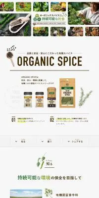 オーガニックスパイスからはじめる持続可能な社会のLPデザイン（調味料・甘味料・ダシ・スープ／ブラウン系／ナチュラル系）PC版
