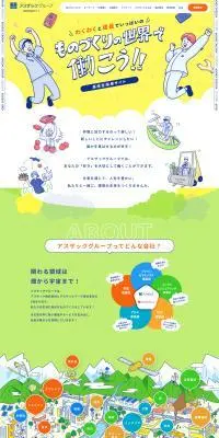 高校生採用サイトのLPデザイン（新卒採用／イエロー系／マンガ・イラスト系）PC版
