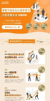 BASENEXTのLPデザイン（中途採用／オレンジ系／信頼・安心系）PC版