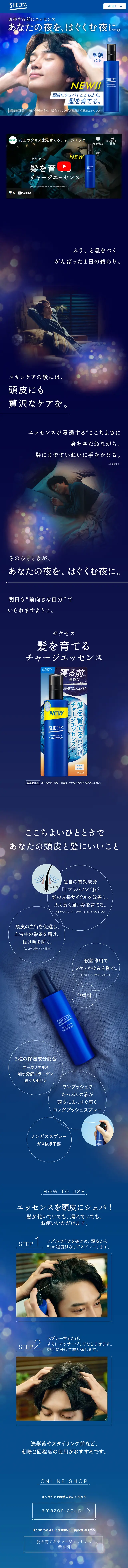 Success Hair-Nourishing Charge Essence LP design (Skincare, Bodycare, Haircare / Shades of blue / Refined style) Mobile version